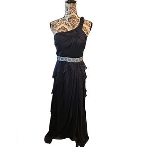 Adrianna Papel sz 8 navy embroidered embellished gown maxi dress